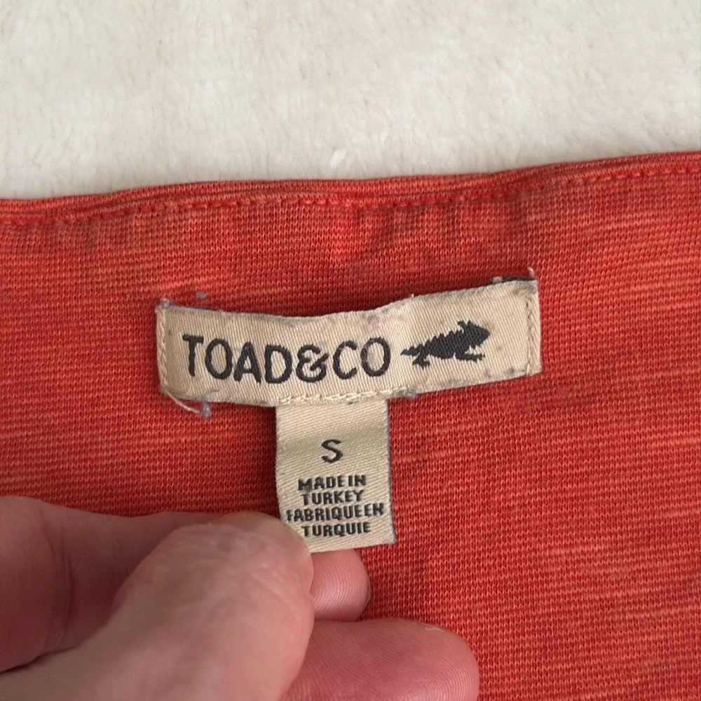 Toad & Co | Rosemarie V-Neck A-Line Cap Sleeve Dress Pocket Orange Stripe (S) - Picture 8 of 15